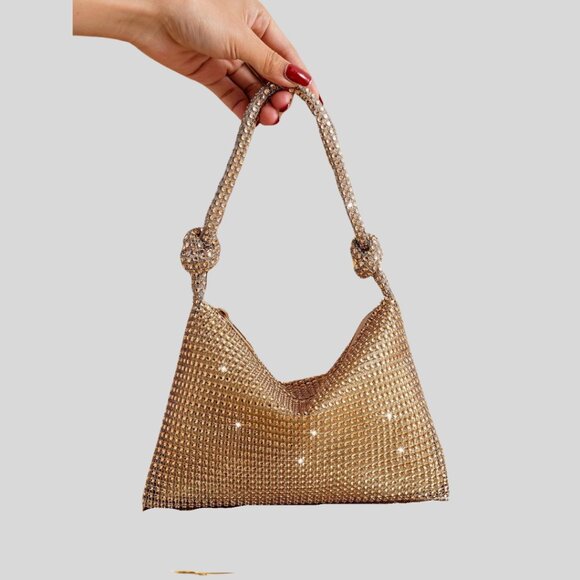 Rhinestone Bag With Zipper Champagne - Picture 4 of 4